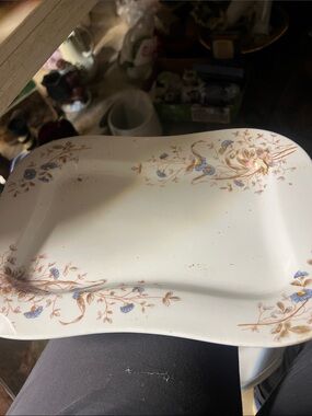 Floral Porcelain Serving Platter - Blue & Gold Accent